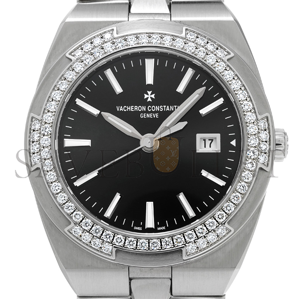 VACHERON CONSTANTIN OVERSEAS 33 QUARTZ STAINLESS STEEL DIAMOND BLACK DIAL WATCH 1205V/100A-B591